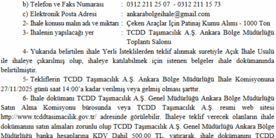 TCDD, 1000 Ton Patinaj Kumu Alımı İhalesi Açtı!